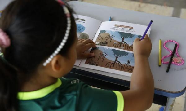 Crianças da Vila dos Pescadores de Ajuruteua participam da Alfamangue.(Imagem:Fernando Frazão/Agência Brasil)