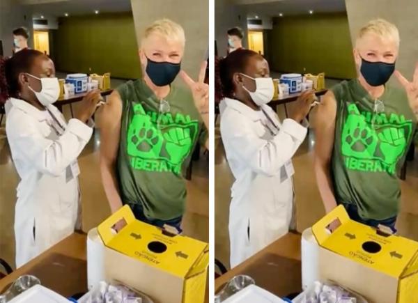 Xuxa Meneghel toma segunda dose de vacina contra a Covid-19(Imagem:Reprodução)
