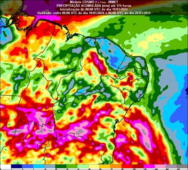 Piauí tem previsão de chuvas volumosas a partir deste domingo; acumulado pode superar 100 mm(Imagem:Reprodução/Inmet)