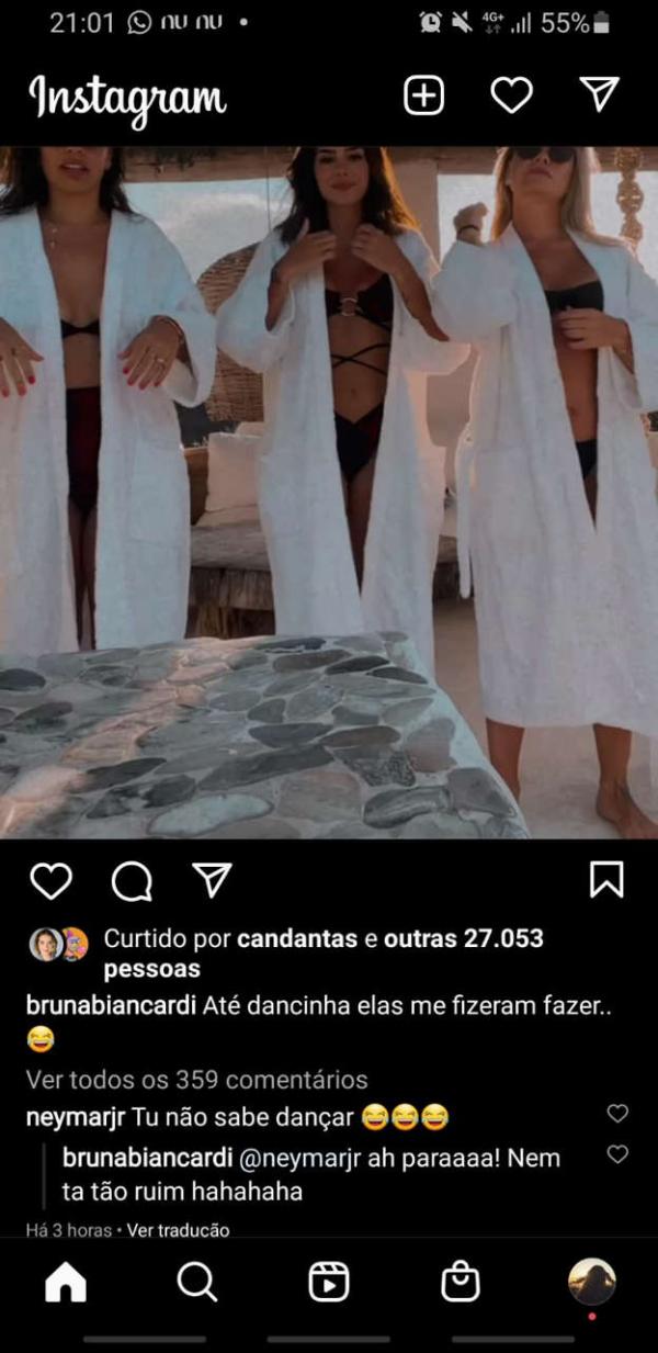 Neymar reage a vídeo de Bruna Biancardi dançando e influencer rebate:(Imagem:Reprodução)