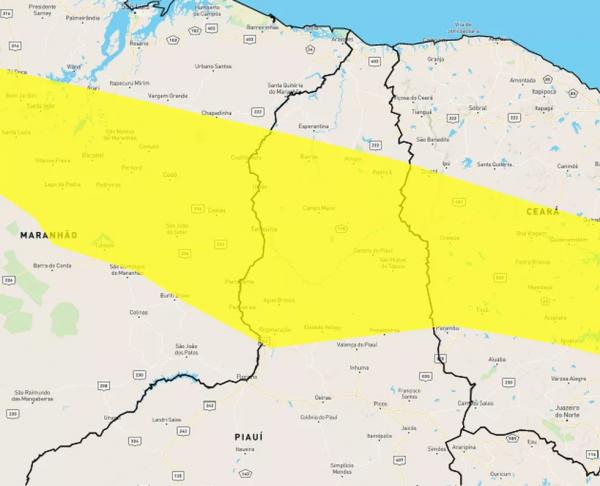  Inmet emite alerta de perigo de chuvas intensas para o Litoral do Piauí; mais 67 cidades estão sob alerta amarelo.(Imagem:Reprodução )