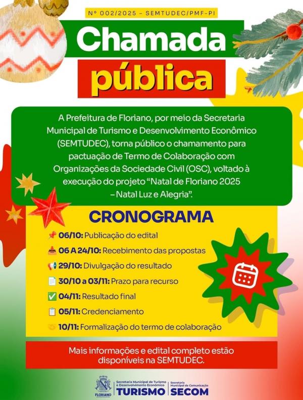 Prefeitura de Floriano abre inscrições para o projeto