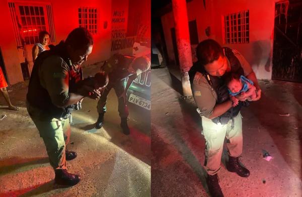 Policiais Militares salvam bebê de 15 dias engasgado em Teresina(Imagem:Divulgação/PMPI)