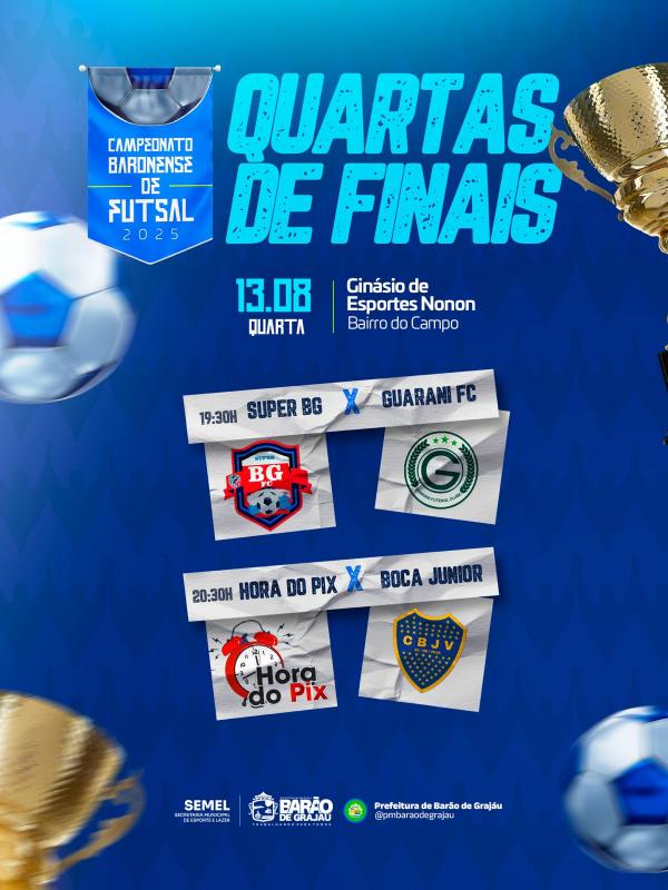 Campeonato Baronense de Futsal 2025 entra nas quartas de final nesta quarta-feira (13)(Imagem:Divulgação)
