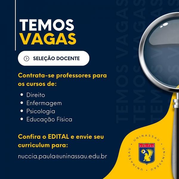 Oportunidades são para os cursos de Direito, Educação Física, Enfermagem e Psicologia.(Imagem:Divulgação)