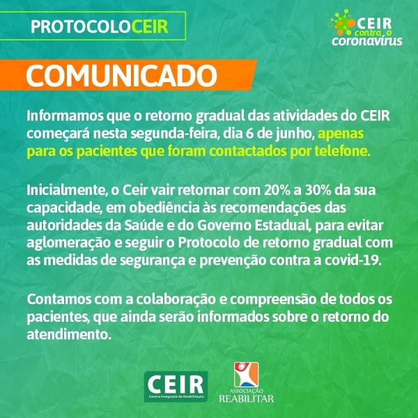 Ceir confirma retorno gradual dos atendimentos a partir de 6 de julho(Imagem:Reprodução)