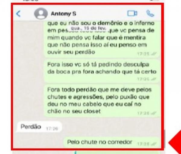 Troca de mensagens entre Antony e a namorada.(Imagem:Reprodução)