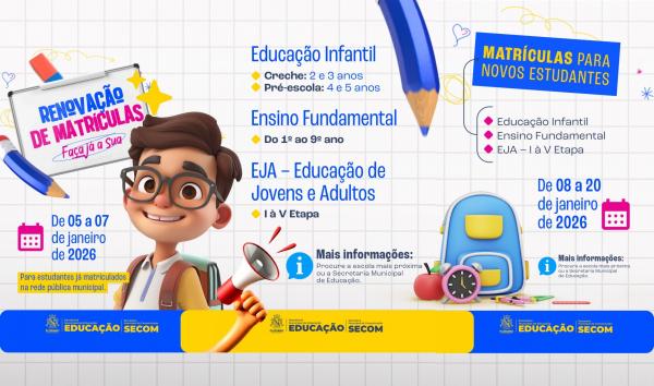Educa&ccedil;&atilde;o de Floriano divulga edital de matr&iacute;culas da rede municipal de ensino para o ano letivo de 2026.(Imagem:Secom)