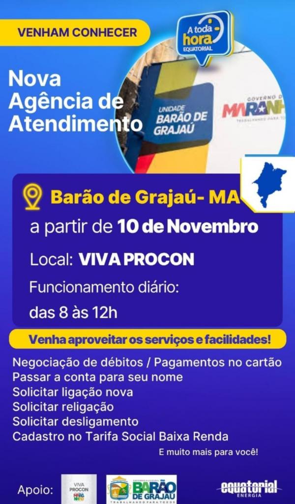 Equatorial iniciará atendimento no Viva Procon de Barão de Grajaú a partir de 10 de novembro(Imagem:Divulgação)