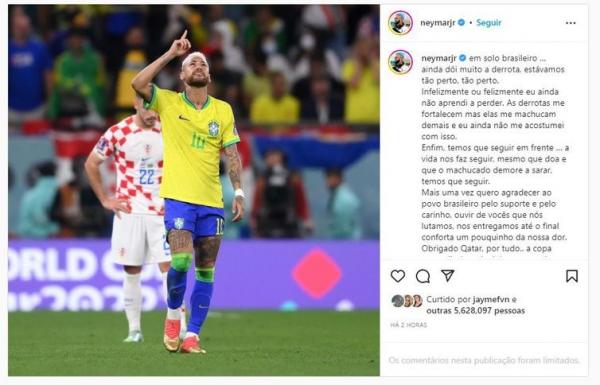  Neymar lamenta, mais uma vez, derrota para Croácia.(Imagem:Divulgação)