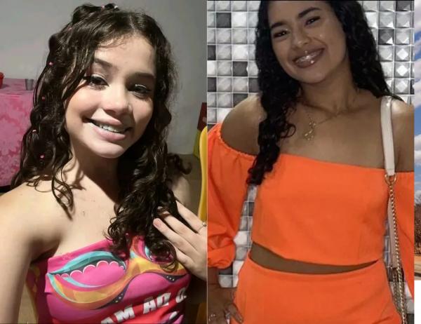 Debora Karine (à esquerda) e Lara Karoline, de 14 e 15 anos, morreram num acidente com motocicleta em Campo Maior (PI).(Imagem:Reprodução)