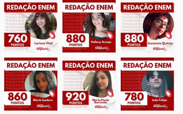 Alunos do Colégio Impacto se destacam em nota de redação do Enem(Imagem:Reprodução/Instagram)