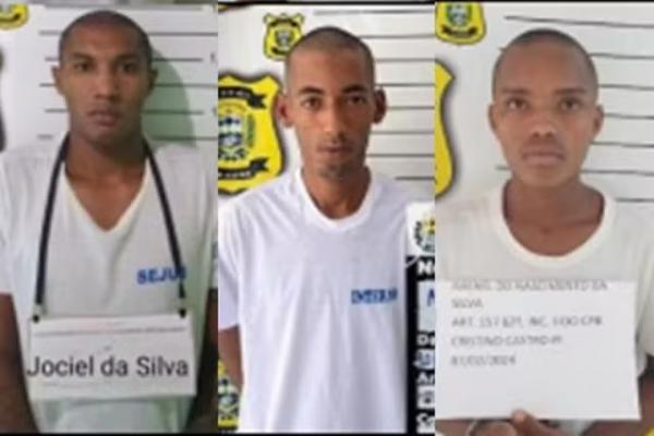 Presos recapturados até a manhã desta terça (20): Jociel da Silva, Anderson da Costa e Rafael do Nascimento da Silva.(Imagem:Reprodução/Sejus)