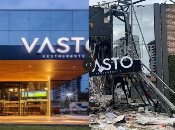 O restaurante Vasto foi construído recentemente e inaugurado há cerca de dois meses. O estabelecimento foi totalmente destruído.(Imagem:1: Reprodução - Foto 2: Isabela Leal/g1)