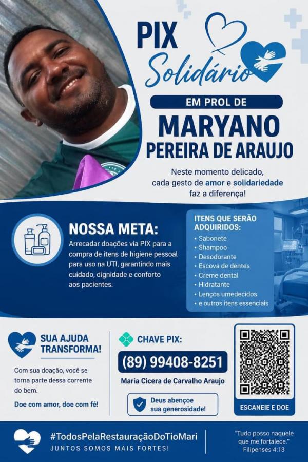Fam&iacute;lia promove Pix Solid&aacute;rio para arrecadar itens de higiene destinados a paciente em tratamento.(Imagem:Divulga&ccedil;&atilde;o)