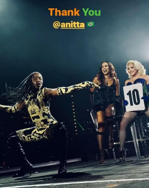 Madonna agradece Anitta por participação em show em Copacabana.(Imagem:Reprodução/Instagram)