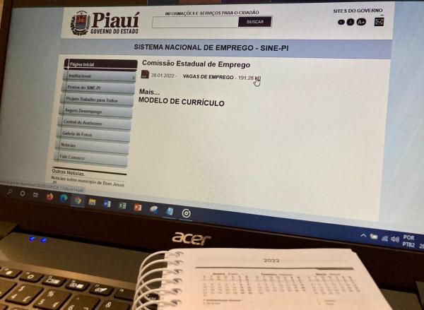 Site do Sine Piauí volta a atualizar vagas.(Imagem:ClubeNews)