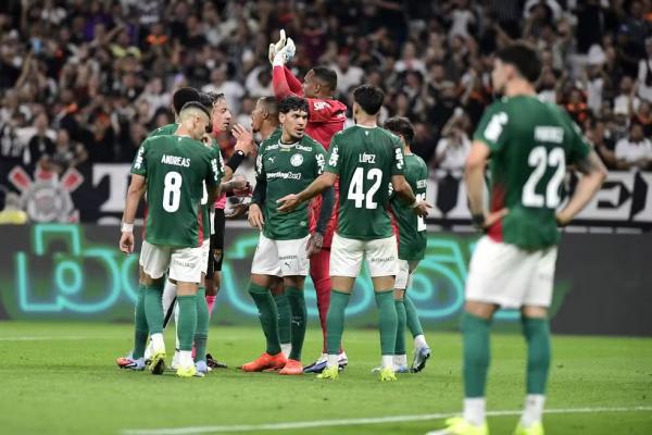 Jogadores do Palmeiras reclamam com Raphael Claus.(Imagem:Marcos Ribolli)