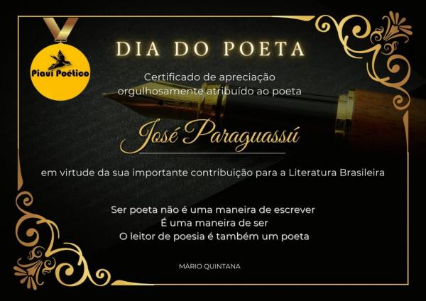 Certificado em homenageado pelo Dia do Poeta(Imagem:Reprodução)