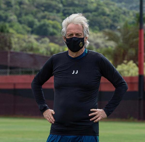 Jorge Jesus em treinamento do Flamengo no Ninho.(Imagem:Alexandre Vidal / CRF)