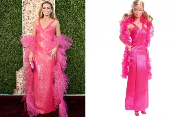 Margot Robbie: look inspirado em Barbie de 1977.(Imagem:Getty Images e Reprodução)