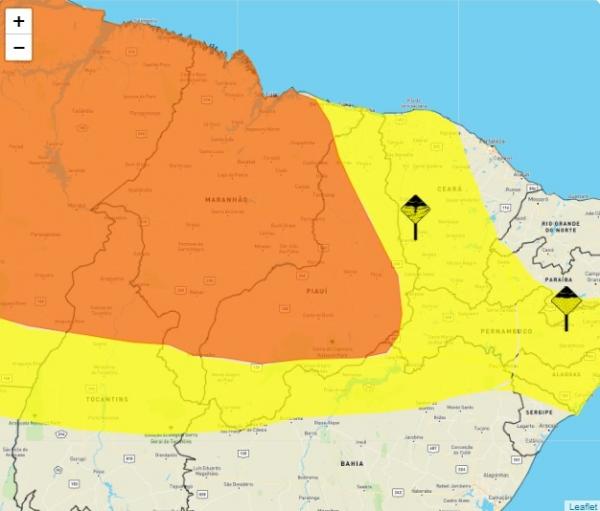 Piauí segue com alerta de chuvas intensas nos 224 municípios.(Imagem:Divulgação)