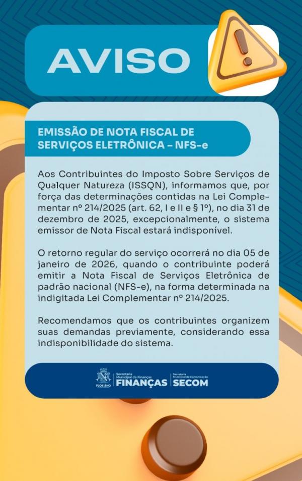 Prefeitura de Floriano suspende temporariamente emiss&atilde;o de NFS-e para implanta&ccedil;&atilde;o de nova plataforma(Imagem:Secom)