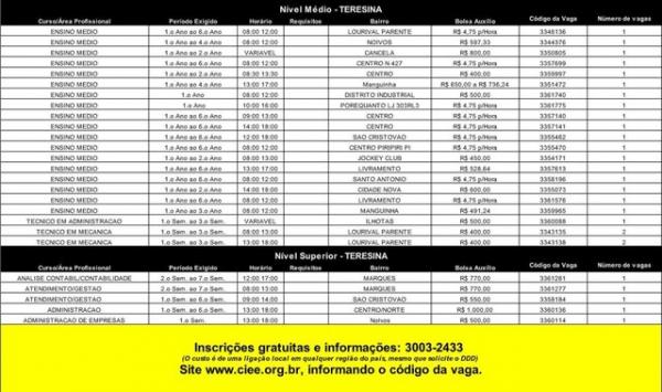 Vagas de estágio em Teresina.(Imagem:Divulgação/CIEE)