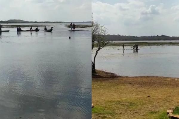 Pescadores durante busca de corpo de jovem que se afogou em lagoa no norte do Piauí.(Imagem:Reprodução Pessoal)
