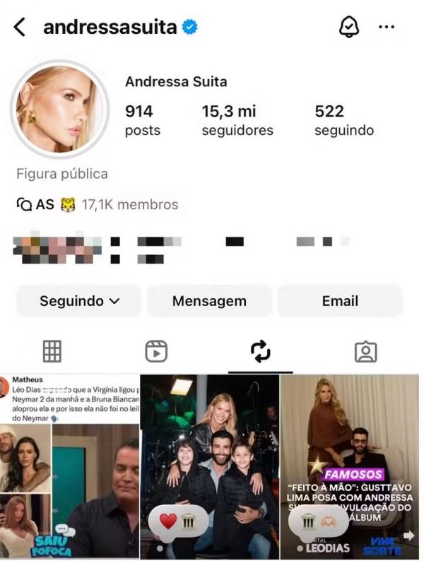 Andressa Suíta repostou notícia alfinetando Virginia Fonseca.(Imagem:Reprodução/Instagram)