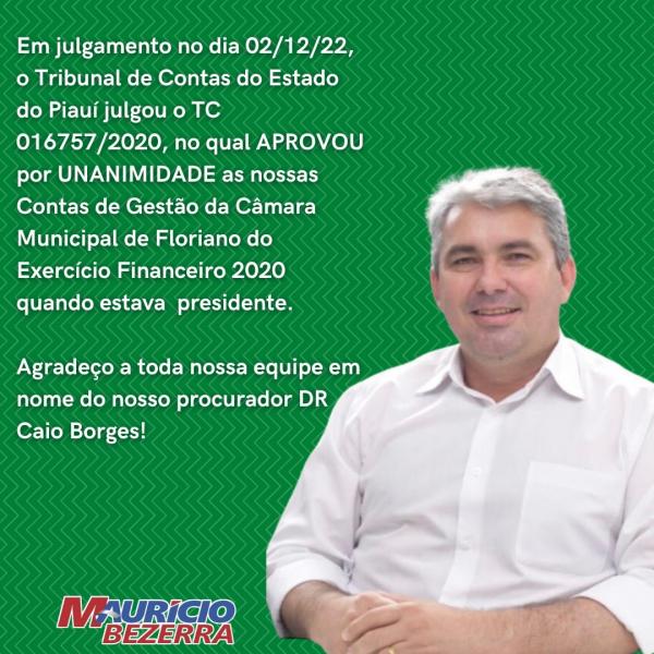Ex-vereador Maurício Bezerra tem contas de gestão aprovadas enquanto presidente da CMF(Imagem:Reprodução)