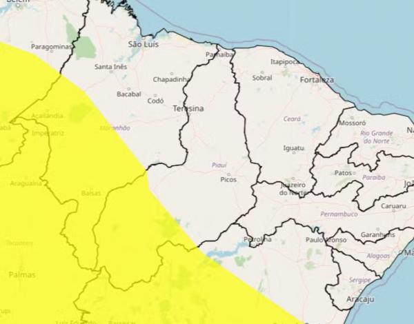 Chuvas intensas: 45 cidades do Piauí estão sob alerta; veja mapa e orientações.(Imagem:Reprodução/Inmet)
