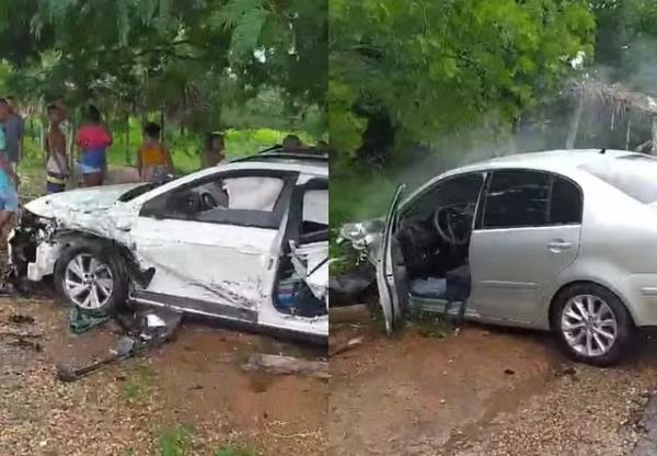 Carros sofrem danos materiais em acidente na BR-343, no Piauí.(Imagem:Reprodução)