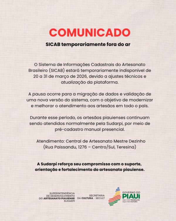 Sudarpi informa indisponibilidade tempor&aacute;ria no sistema devido ajustes t&eacute;cnicos.(Imagem:Divulga&ccedil;&atilde;o)