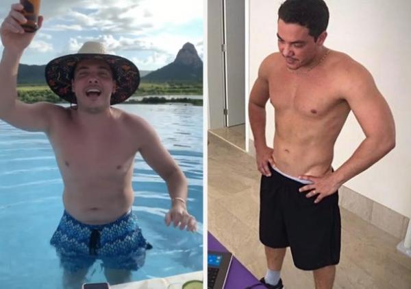 Wesley Safadão antes e agora: musculoso e com abdômen definido.(Imagem:Reprodução/Instagram)