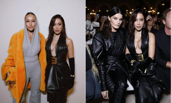 Sabrina Sato, Anitta e Isabeli Fontana no desfile da Balmain.(Imagem:@iude)