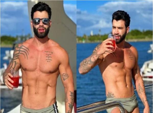 Amigos fazem ?gracinhas? com Gusttavo Lima após foto de sunga(Imagem:Reprodução)