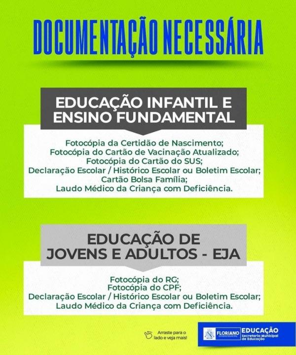 Iniciadas as matrículas das escolas municipais de Floriano(Imagem:Divulgação)