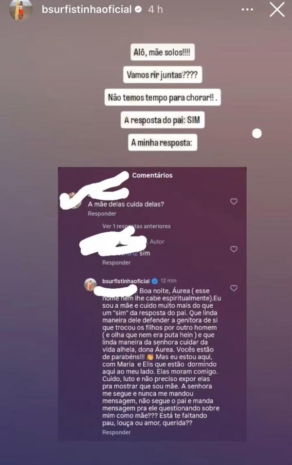 Bruna Surfistinha rebate internauta sobre ser ausente na vida das filhas e critica o ex.(Imagem:Instagram)