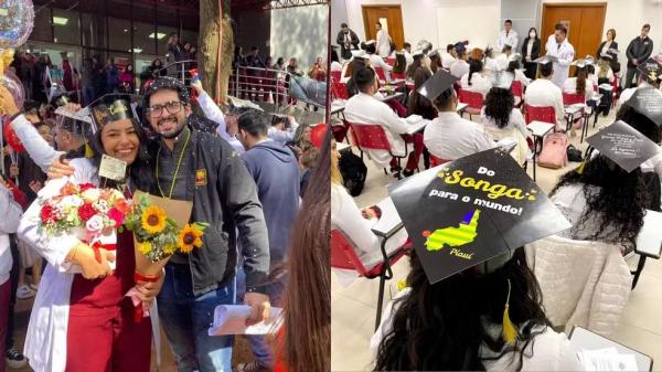 Camila Fernandes e seu noivo, Daniel, no último dia de faculdade.(Imagem:Arquivo Pessoal)