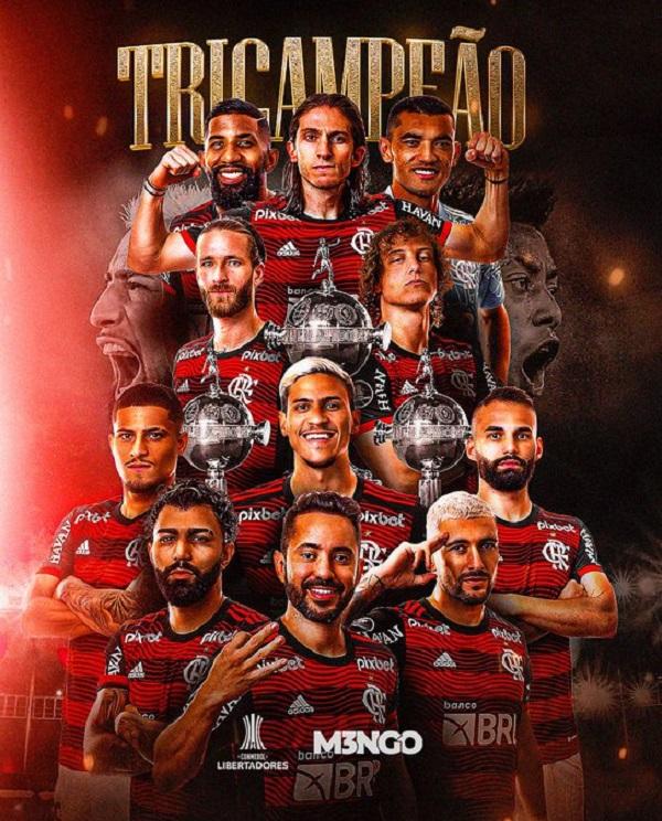 Clube de Regatas do Flamengo é tricampeão da Libertadores.(Imagem:Reprodução/Instagram)