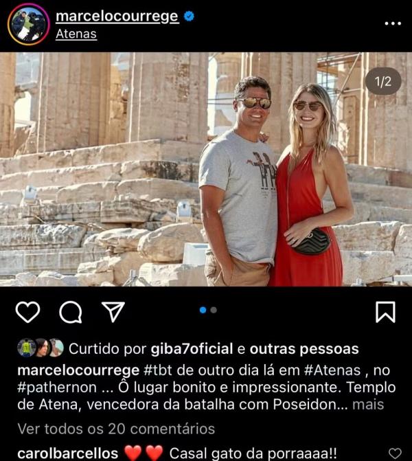 Carol Barcellos comenta post de Marcelo Courrege e Renata Heilborn.(Imagem:Reprodução/Instagram)