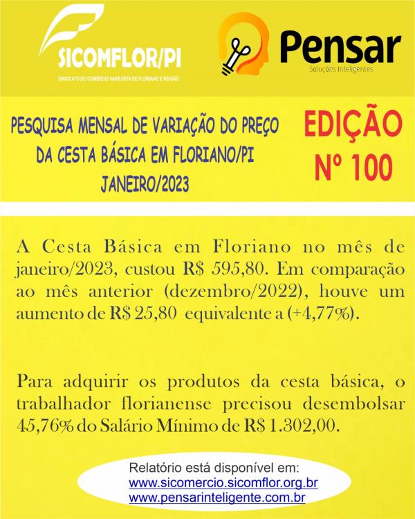 Cesta básica em Floriano aumenta 4,77% no mês de janeiro(Imagem:Divulgação)