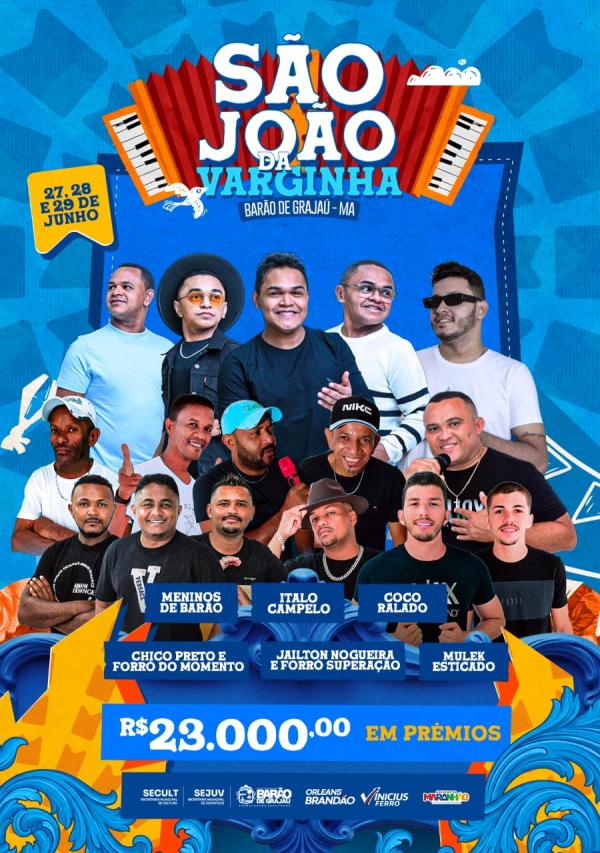 Atrações confirmadas no São João da Varginha 2025 prometem agitar Barão de Grajaú com música, tradição e R$ 23 mil em prêmios.(Imagem:Divulgação)