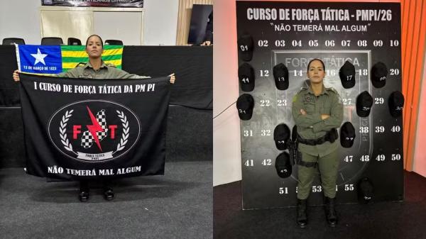 Primeira e &uacute;nica mulher a passar no curso da For&ccedil;a T&aacute;tica do PI.(Imagem:Reprodu&ccedil;&atilde;o)