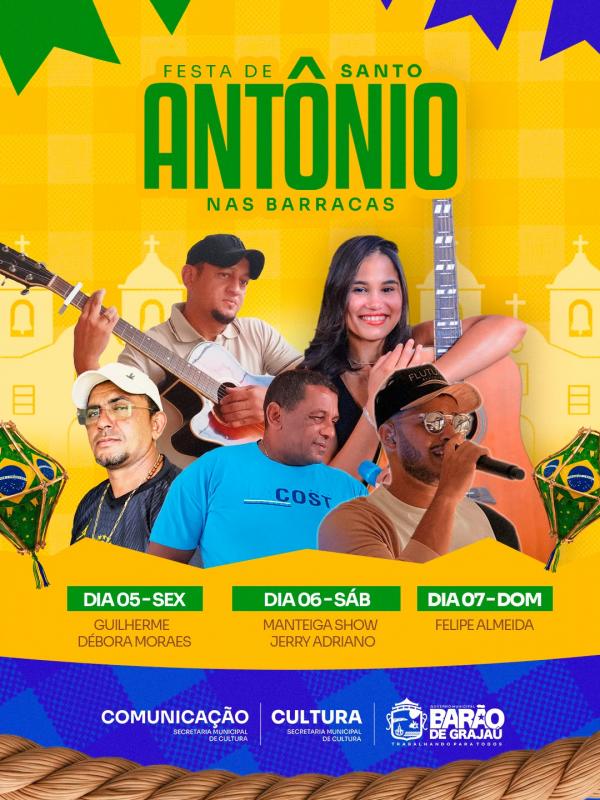 Festa de Santo Ant&ocirc;nio nas Barracas promete reunir f&eacute;, cultura e anima&ccedil;&atilde;o em Bar&atilde;o de Graja&uacute;.(Imagem:Divulga&ccedil;&atilde;o)