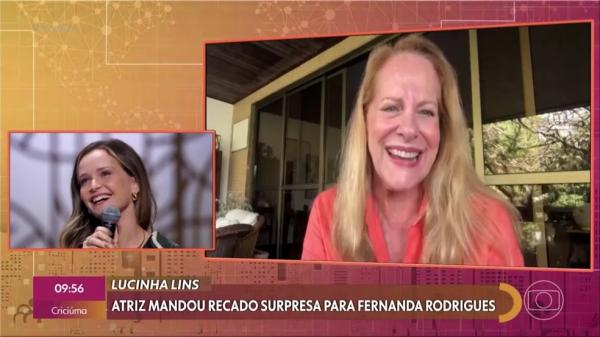 Lucinha Lins manda mensagem surpresa à Fernanda Rodrigues.(Imagem:Globo)
