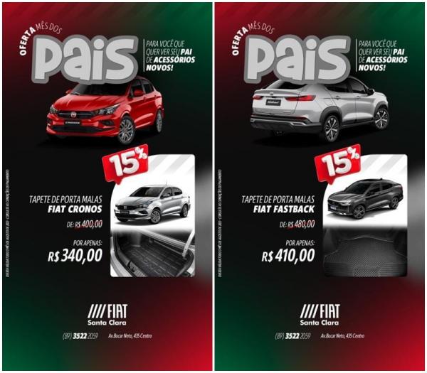 Fiat Santa em Floriano: Celebre o mês dos pais com ofertas imperdíveis em acessórios automotivos.(Imagem:Divulgação)