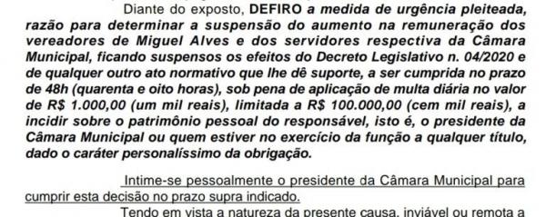 Justiça suspende reajuste salarial de vereadores e servidores da Câmara de Miguel Alves(Imagem:Reprodução)