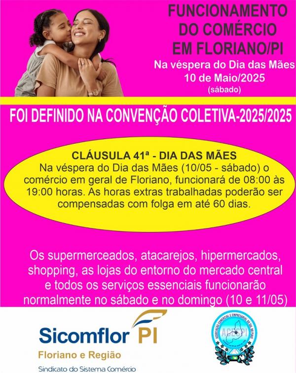 Comércio de Floriano terá horário estendido na véspera do Dia das Mães.(Imagem:Divulgação)